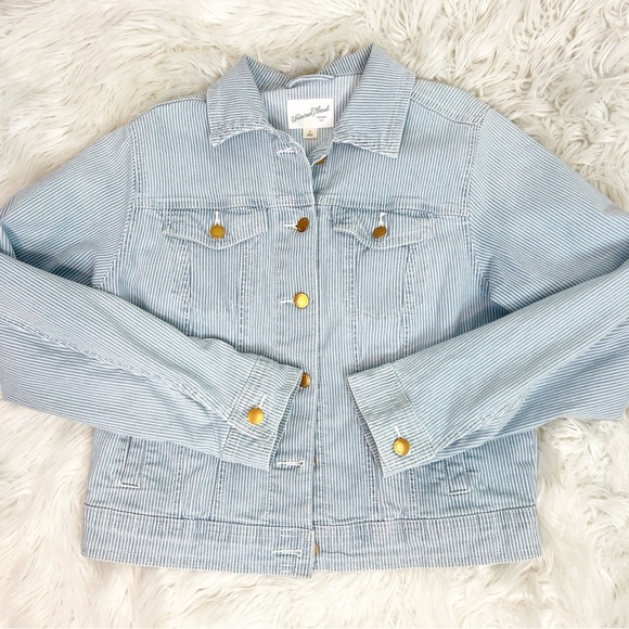 UNIVERSAL THREAD BLUE WHITE MICRO ENGINEER STRIPE DENIM TRUCKER JACKET SZ SMALL - Picture 3 of 5